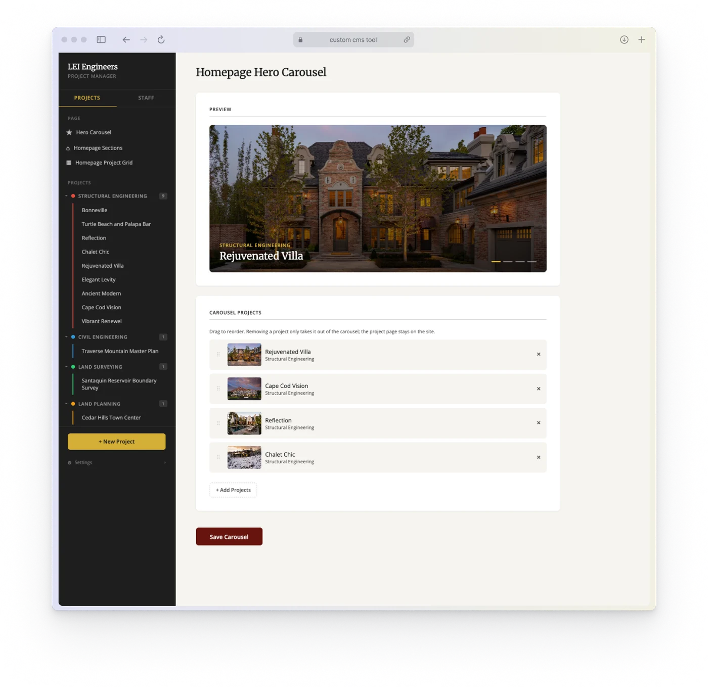 CMS homepage hero carousel manager