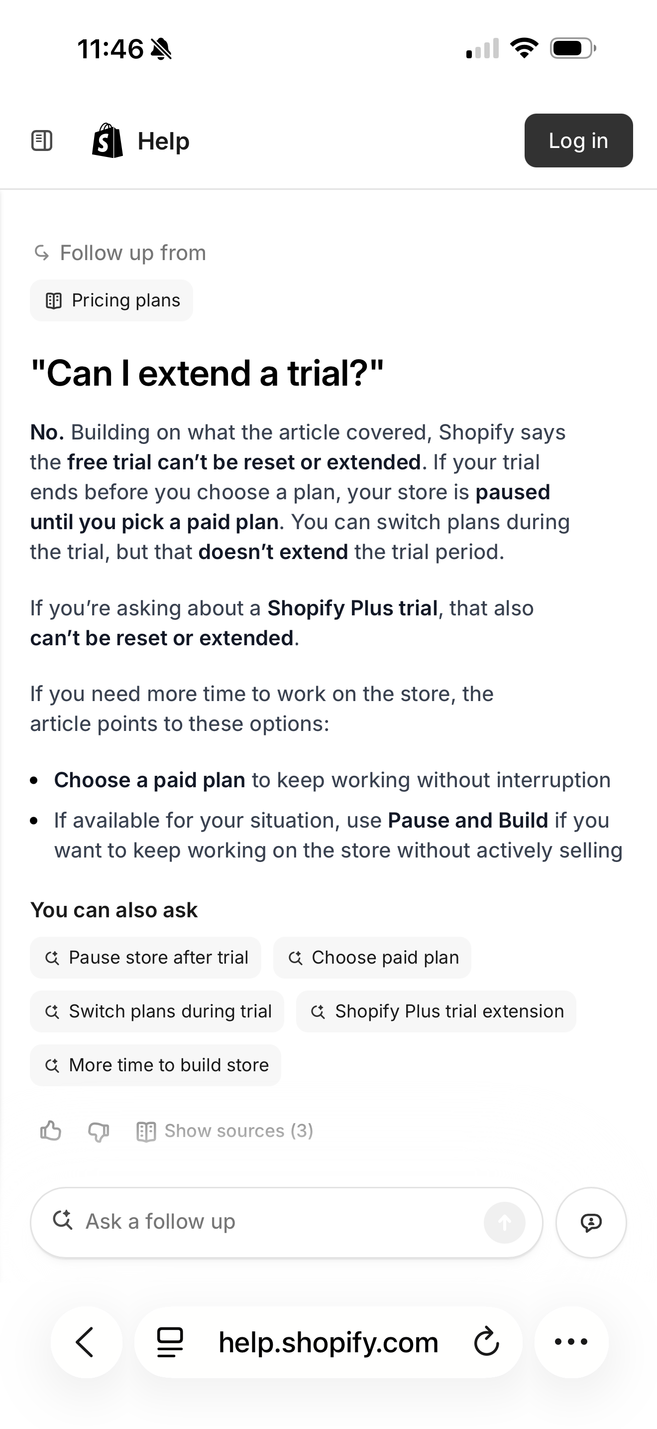 AI follow-up answer on mobile