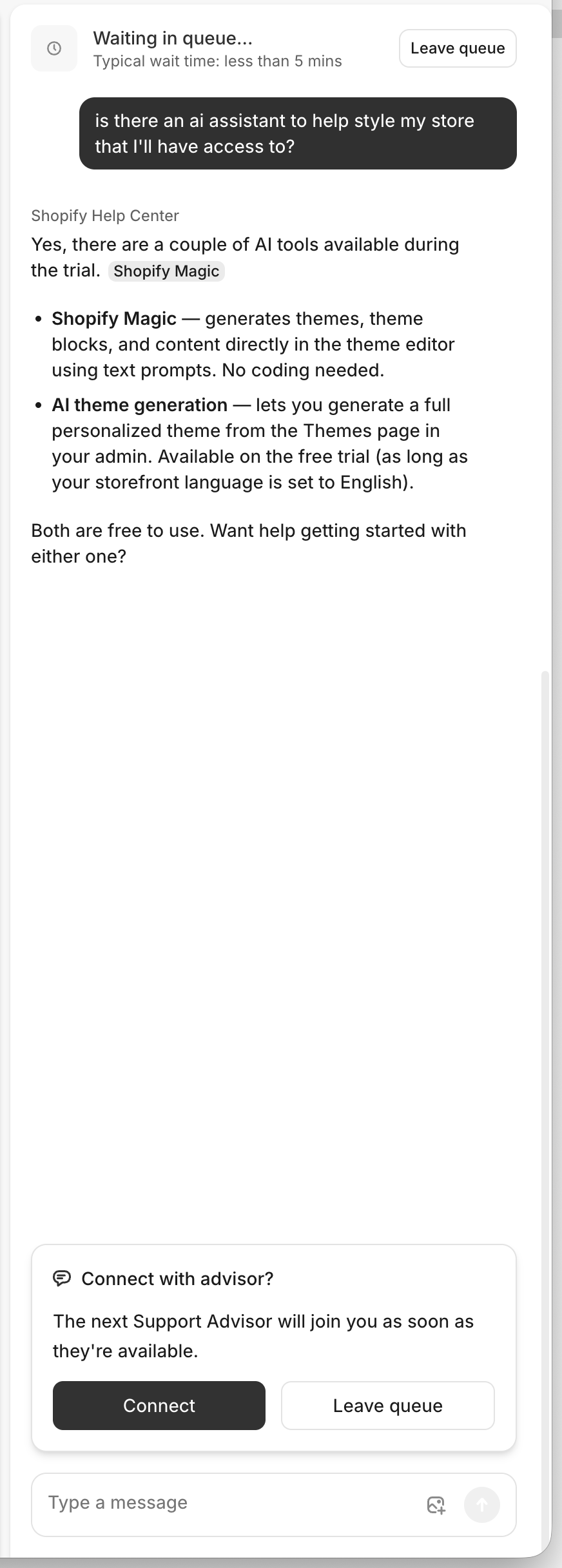 Connect with advisor prompt on desktop