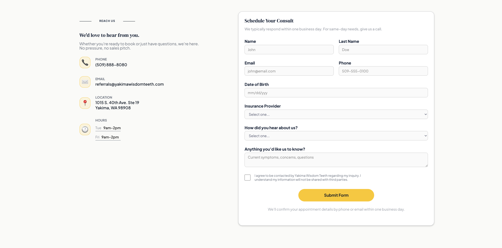 Patient consultation scheduling form
